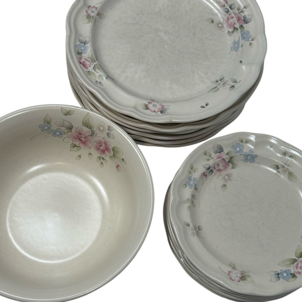 Vintage 90s Pfaltzgraff Stoneware Set Plates & Bowls Floral USA Made