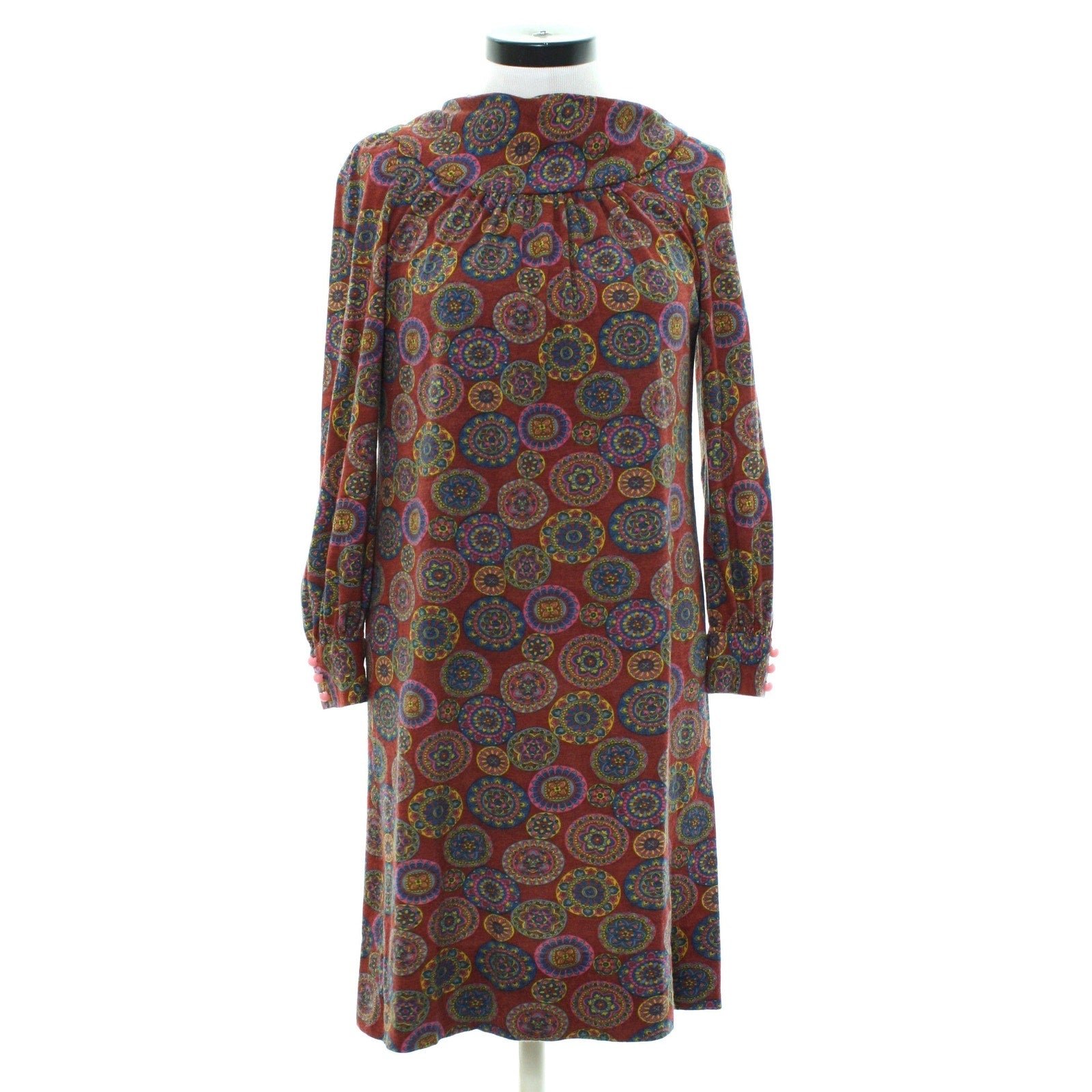 Vintage 1970s Psychedelic Circle Print Long Sleeve Dress Women's Small