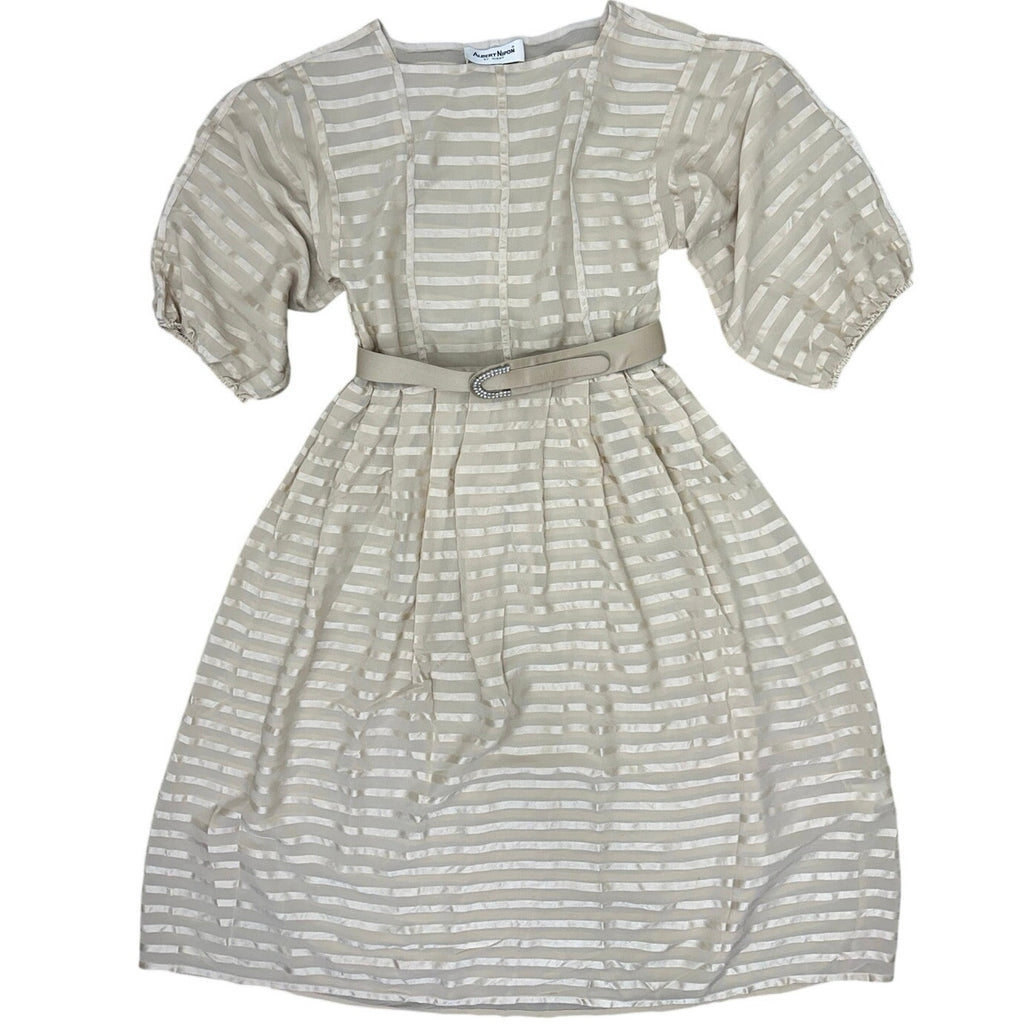 Vintage 90s Women's Small Albert Nipon by Night Ivory Silk Midi Dress Belt