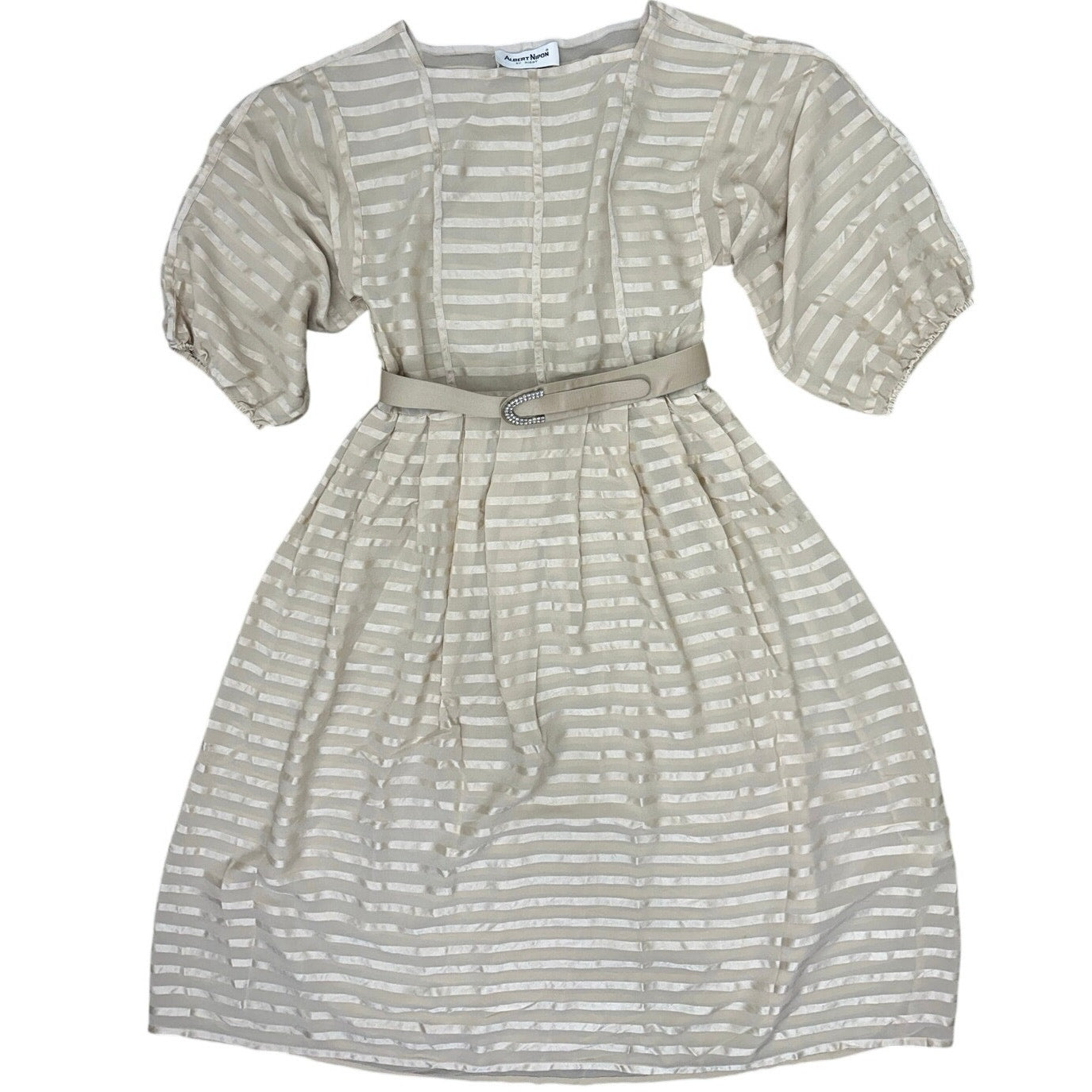 Vintage 90s Women's Small Albert Nipon by Night Ivory Silk Midi Dress Belt