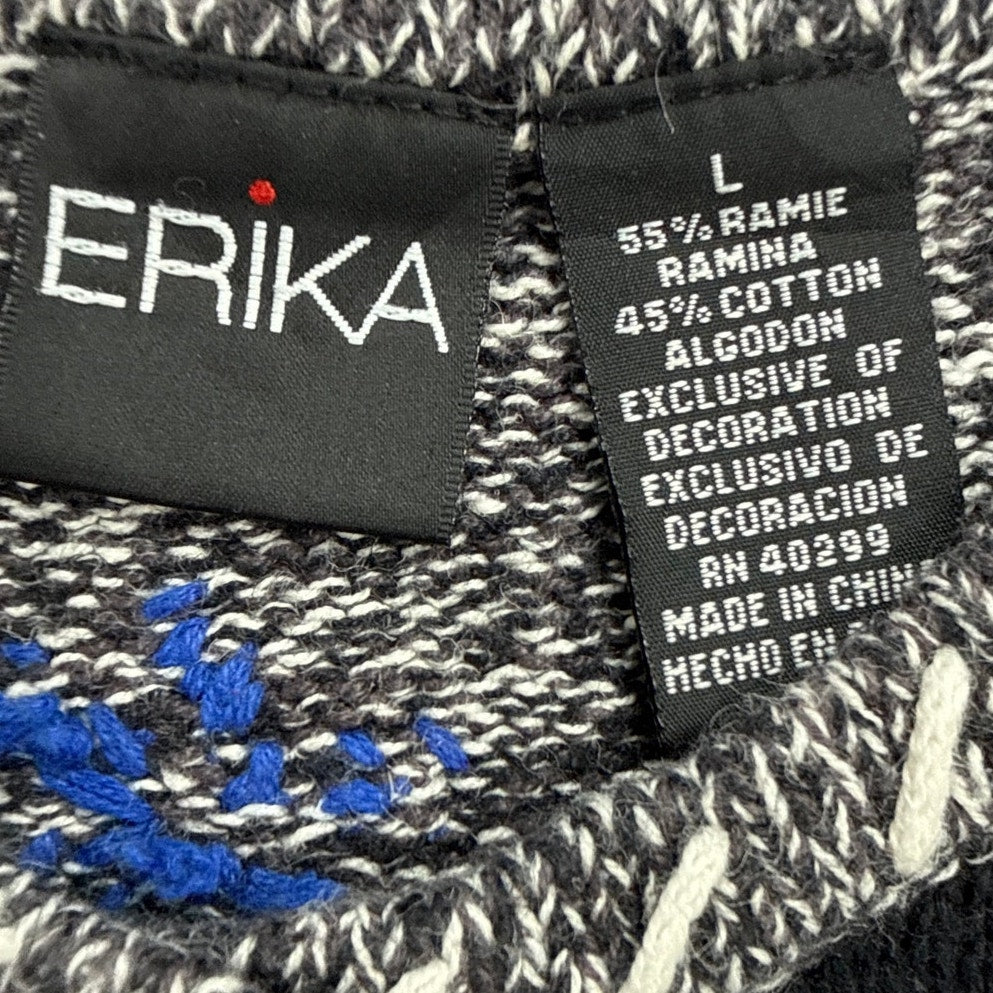 80s Style Erika Black White Beaded Christmas Patchwork Sweater Women's Large