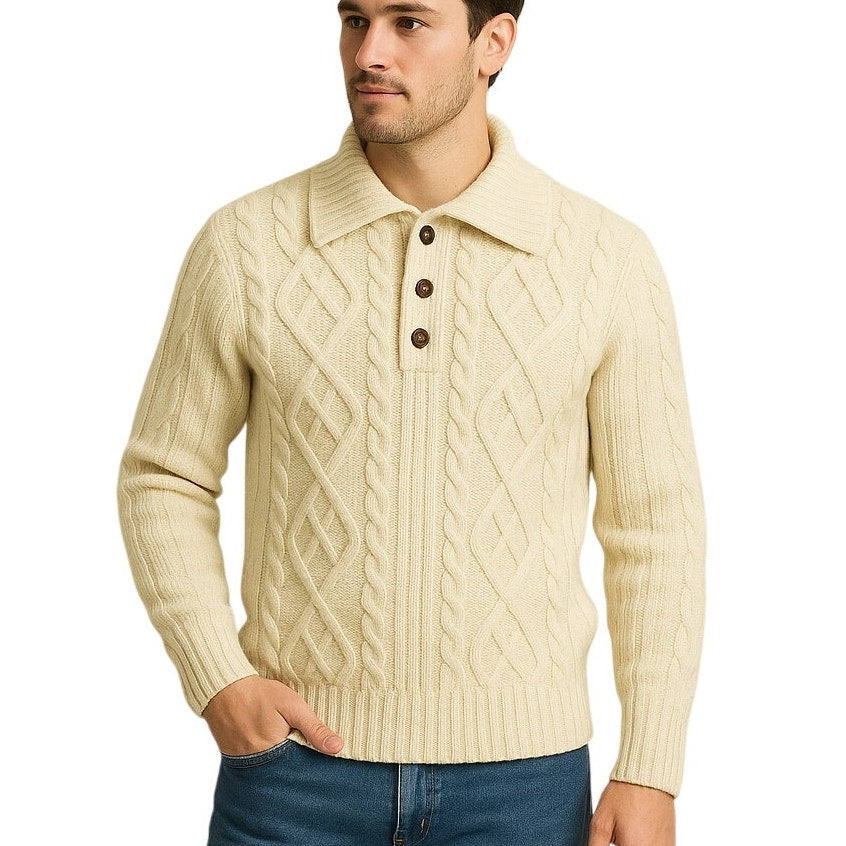 Vintage 70s Men's Medium Cream Cable Knit Sweater Acrylic Sears King Road