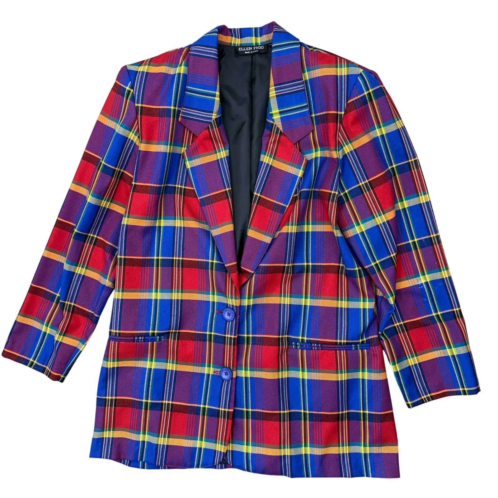 Vintage 90s Women's 10 Ellen Figg Plaid Tartan Blazer Jacket USA Made 40" Chest