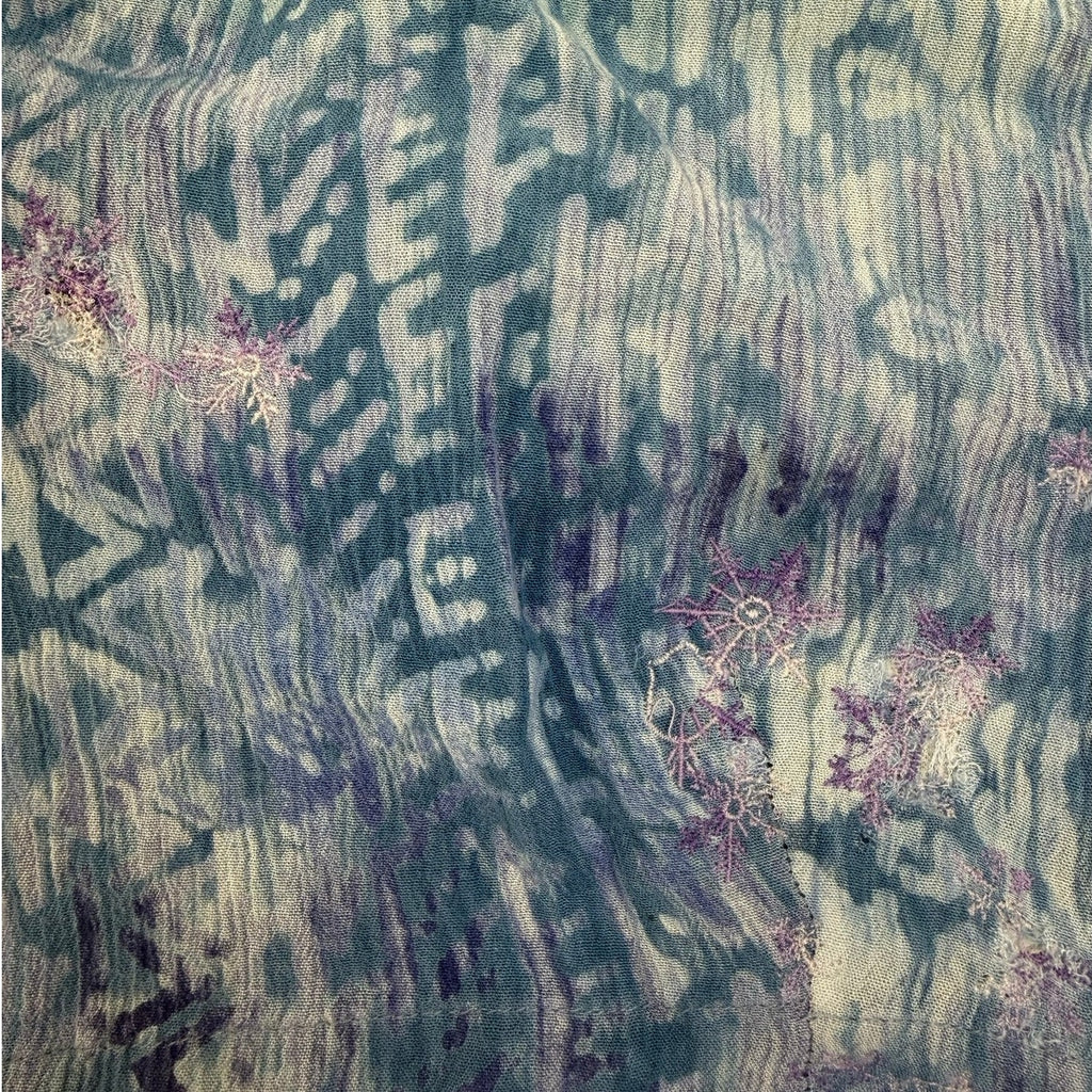 Vintage 90s Jungle Storm Crinkle Cotton Abstract Camp Shirt Men's Large Blue
