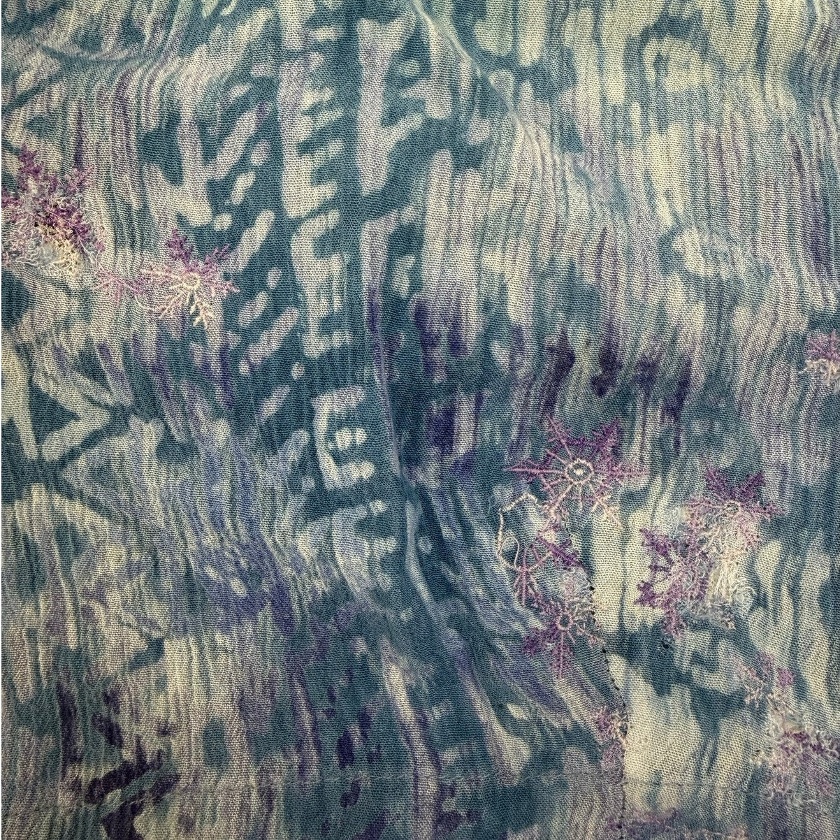 Vintage 90s Jungle Storm Crinkle Cotton Abstract Camp Shirt Men's Large Blue