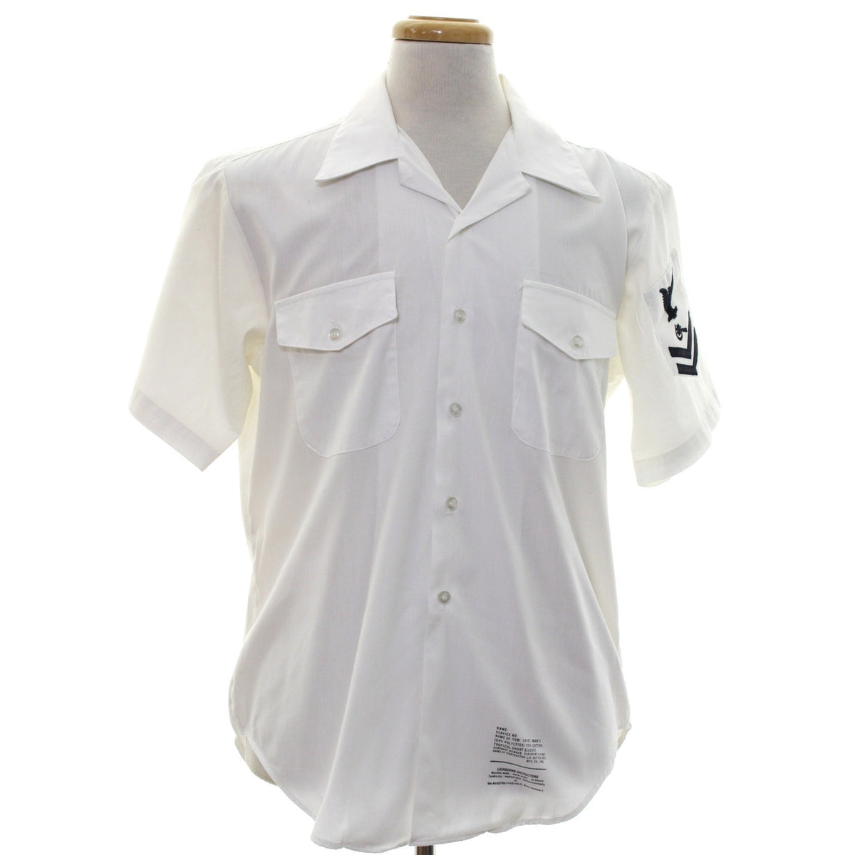 Vintage 80s US Navy Tropical White Uniform Shirt Petty Officer 1st Class L
