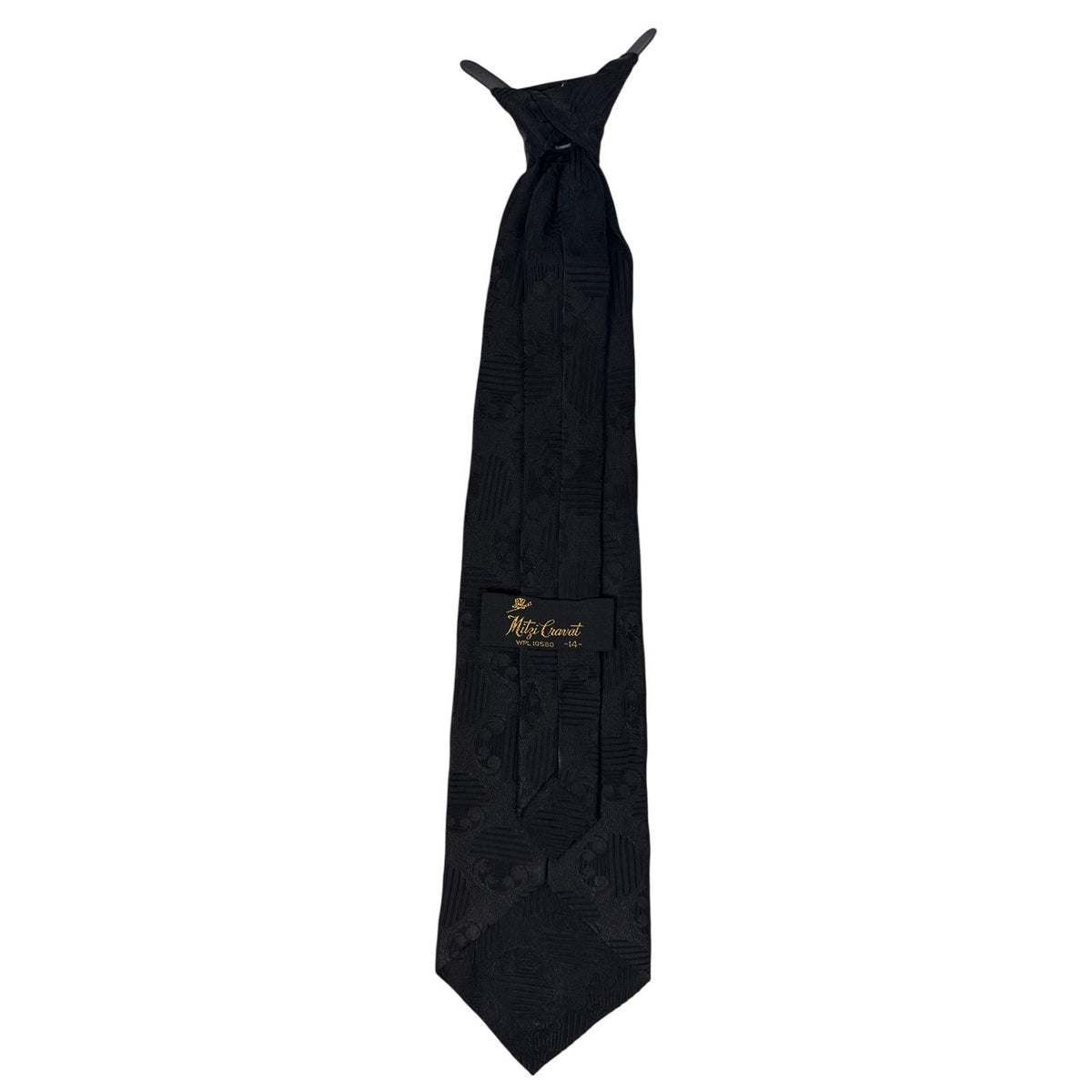 Vintage 70s Mitzi Cravat Black Geometric Clip-On Tie Mens One Size 3.75”