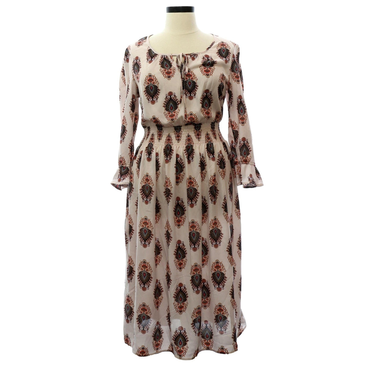 Studio B by Bobeau Pink Paisley Smocked Waist Maxi Dress XL