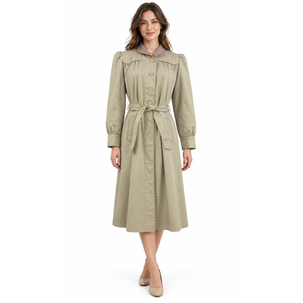 Vintage 80s J. Gallery Khaki Belted Trench Coat Women’s 10/11