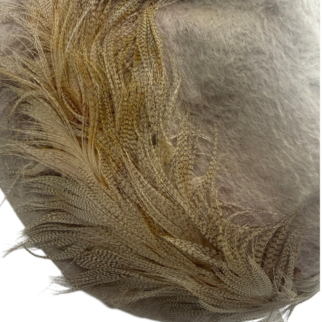 Vintage 1960s Beige Feather Cloche Bucket Hat Women’s Size 7.5
