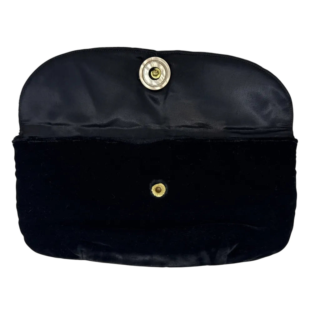 Vintage 60s Black Velvet Clutch Pearl Rhinestone Evening Bag