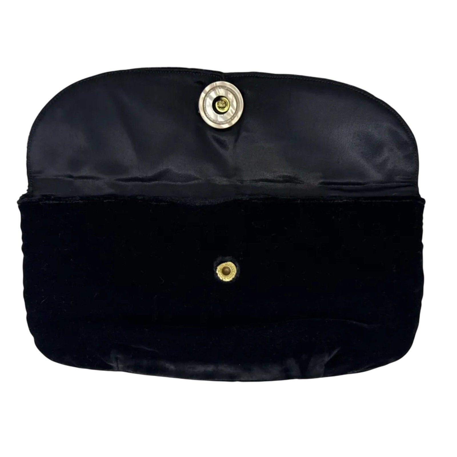 Vintage 60s Black Velvet Clutch Pearl Rhinestone Evening Bag