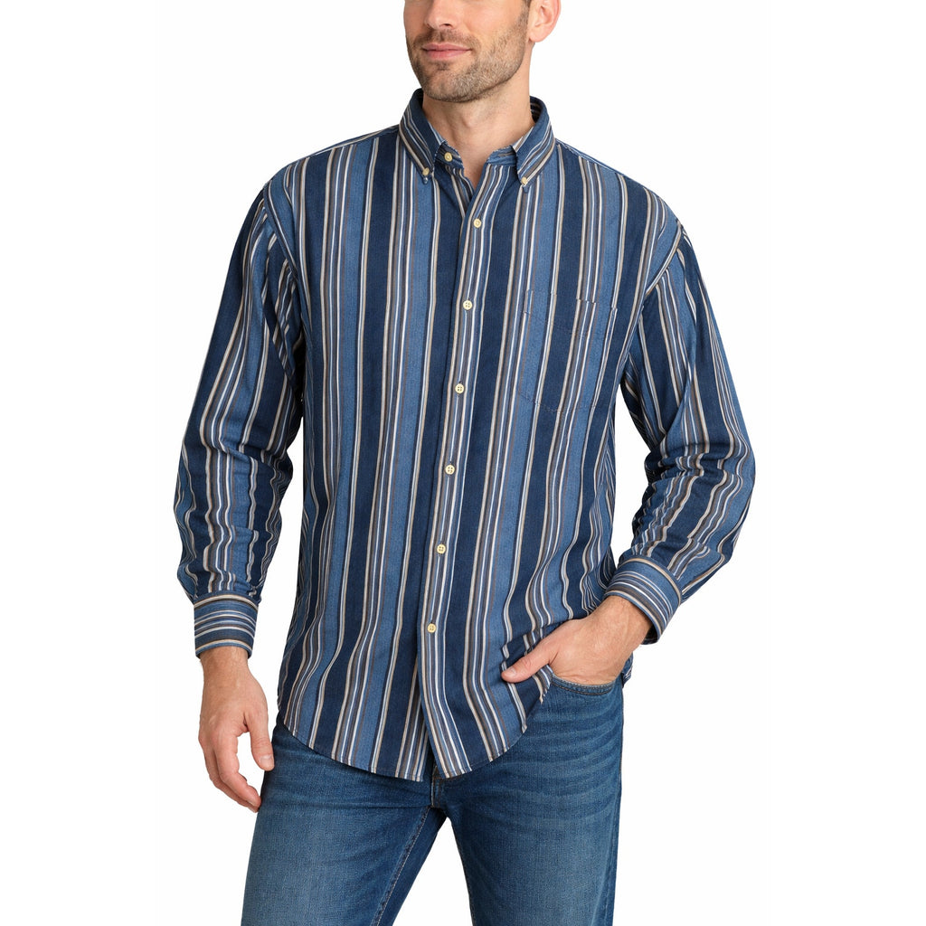 Vintage 00's Faded Glory Blue Striped Button-Down Shirt Men's Small Long Sleeve