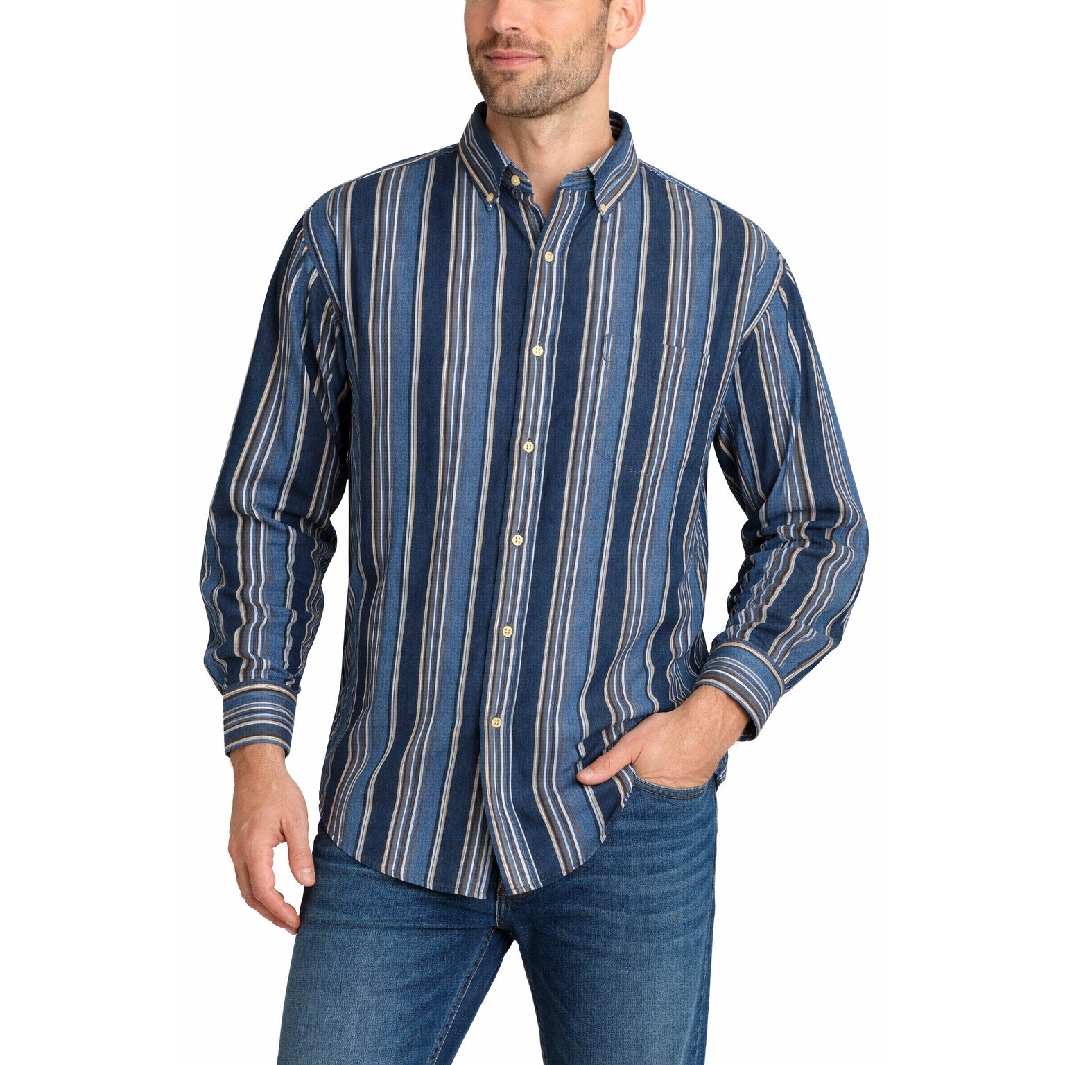 Vintage 00's Faded Glory Blue Striped Button-Down Shirt Men's Small Long Sleeve