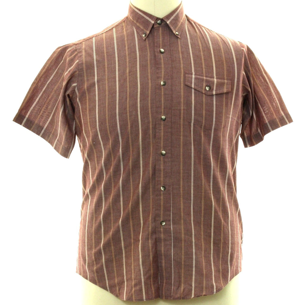 Vintage 80s Men's Large Button Down Shirt Short Sleeve Striped Plum Red