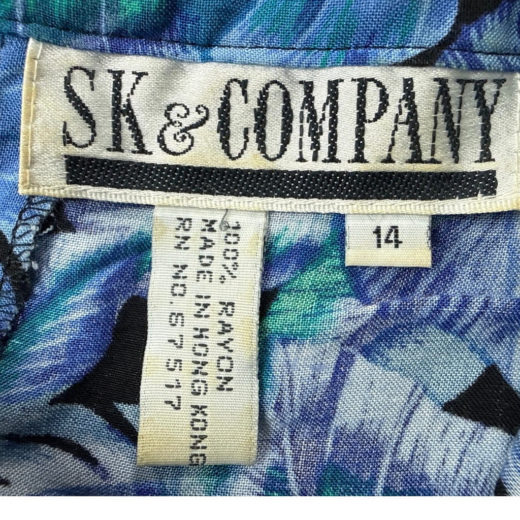 Vintage 80s SK Co Blue Rayon Palazzo Pants and Blouse Set Women's Large