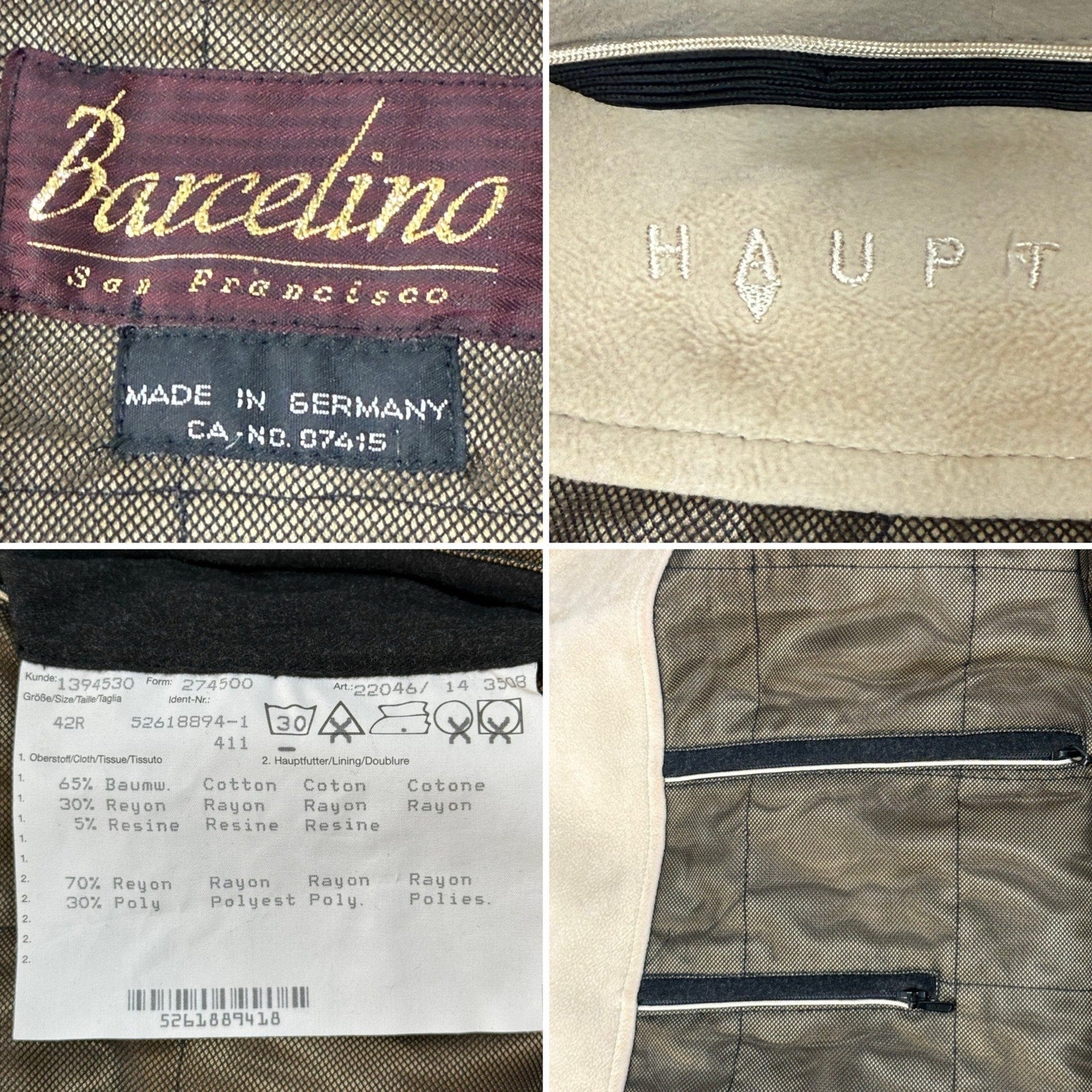 Barcelino San Francisco Tan Car Coat Men Large 42R Germany Cotton Zip Pockets