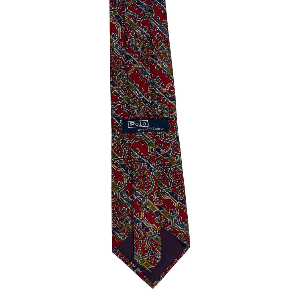 Vintage 80s Polo Ralph Lauren Red Paisley Silk Necktie Made USA 57"
