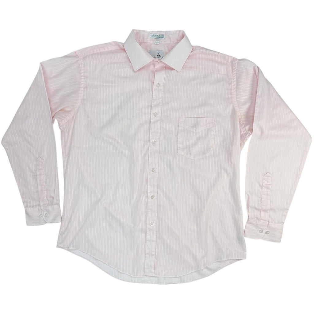 Vintage 80s Ketch Mens XL Pink Striped Long Sleeve Dress Shirt 17 34/35
