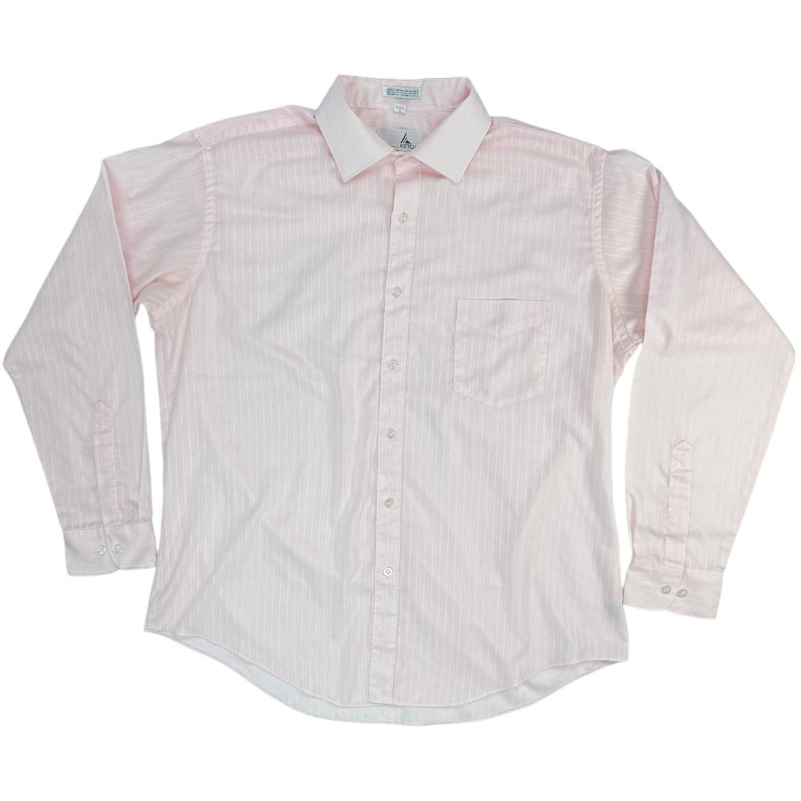 Vintage 80s Ketch Mens XL Pink Striped Long Sleeve Dress Shirt 17 34/35