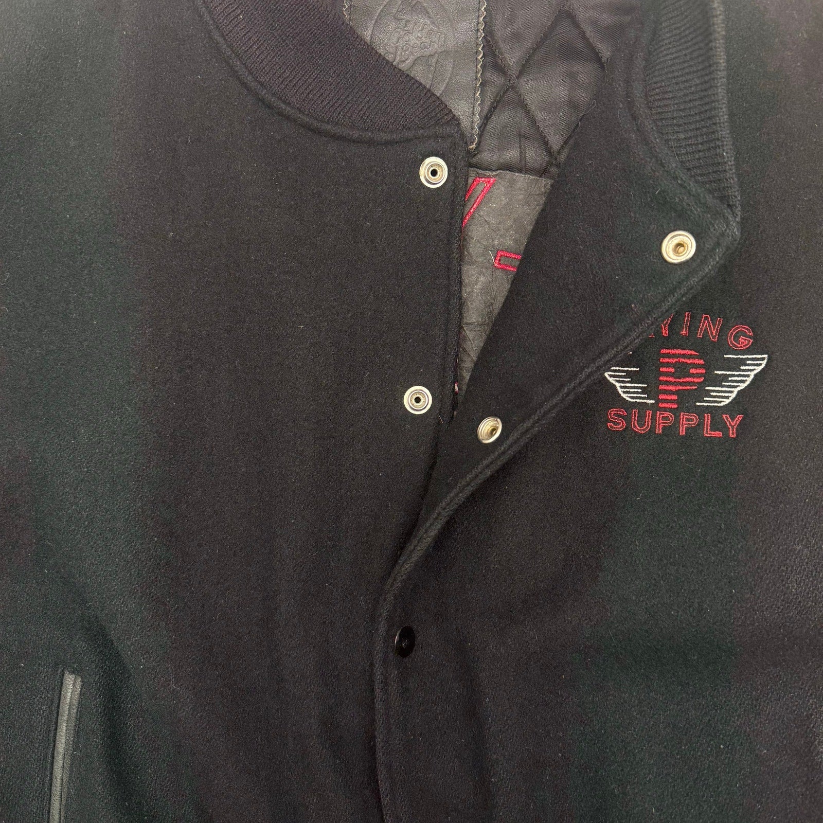 Vintage 80s Flying Leather Wool Bomber Jacket Men's XXL USA Flying P Supply