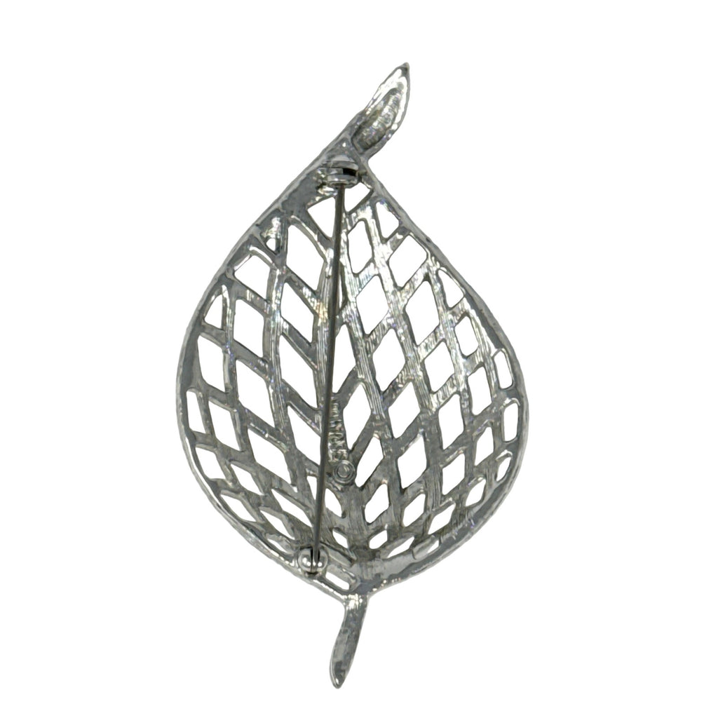 Vintage 70s Sarah Coventry Brooch Silver Tone Leaf Openwork Pin