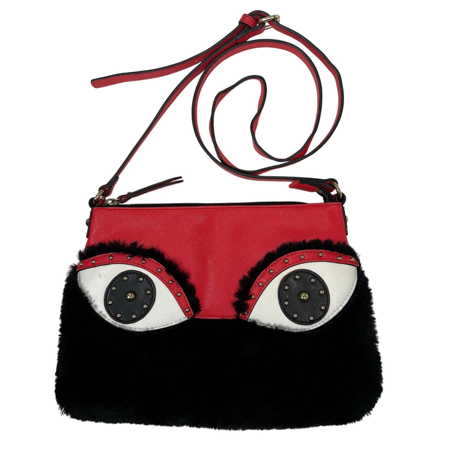 Vintage 90 Sharif Handbag Leather Crossbody Red Black Beaded Eye Appliqué