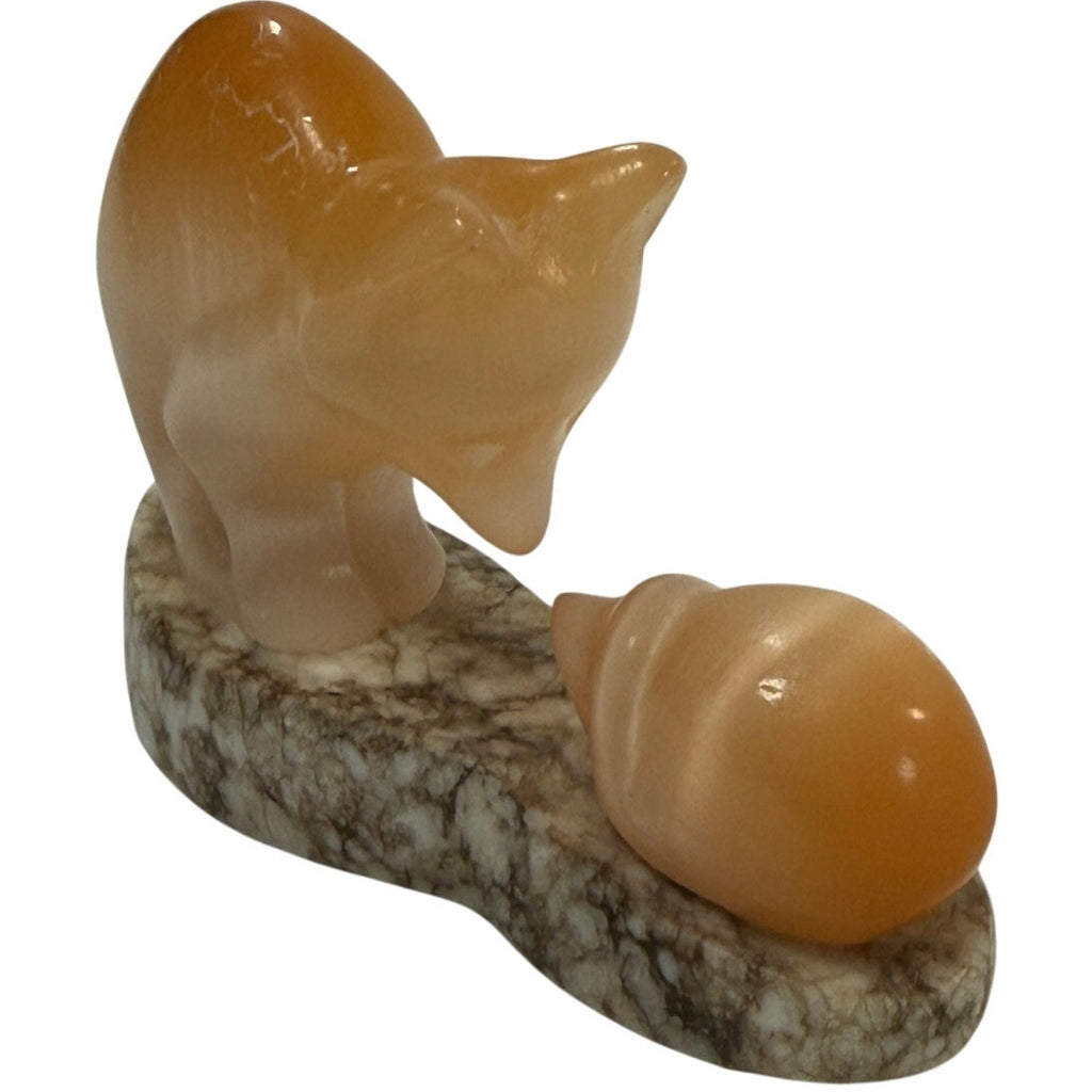 Decor 60s Stone Fox & Hedgehog Figurine on Granite Base