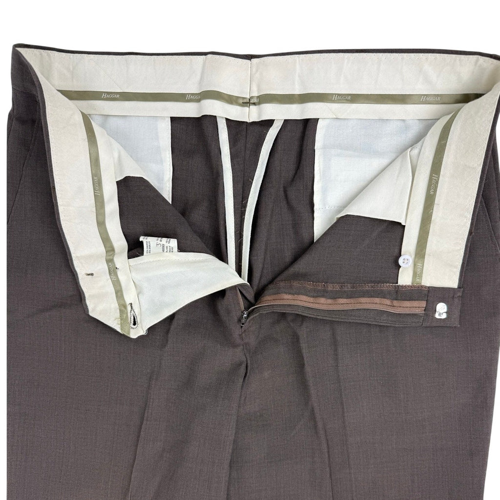 Vintage 1990s Haggar Men's Brown Wool Blend Dress Pants 38x28