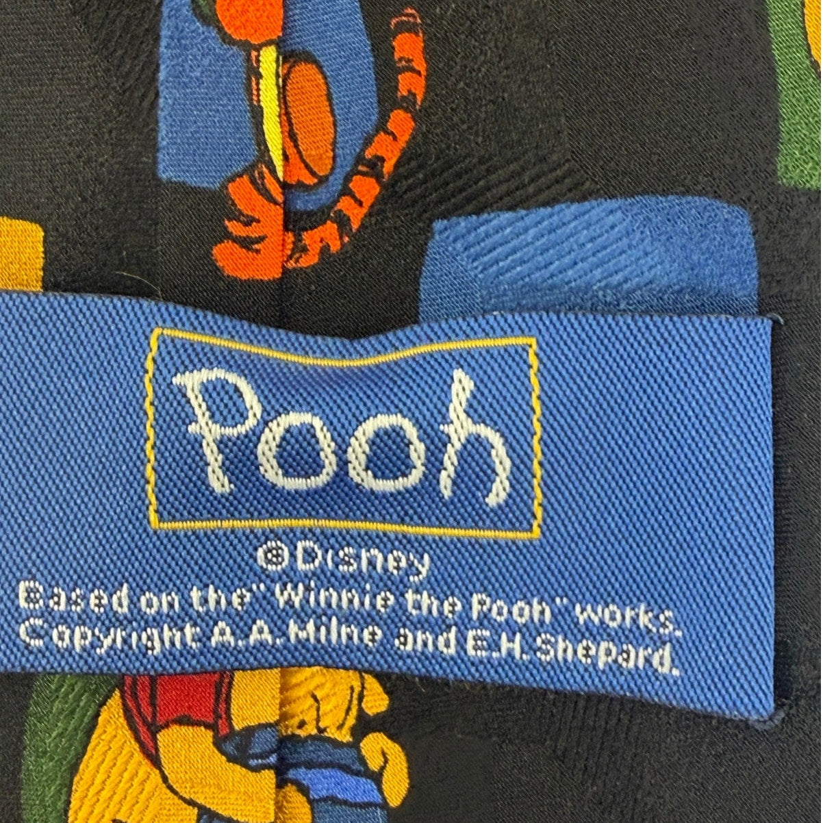 Vintage 90s Disney Winnie the Pooh Silk Necktie Korea Blue Character Tie 57.5"