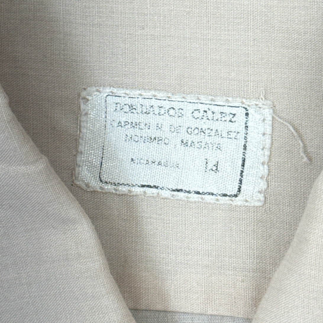 Vintage 70s Calez Taupe Guayabera Shirt Embroidered 4 Pocket Men's Small