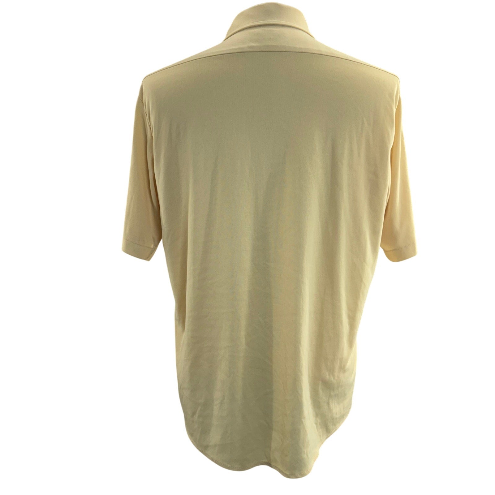 Vintage 70s Mens Large Montgomery Ward Gold Poly Knit Shirt 46 Chest