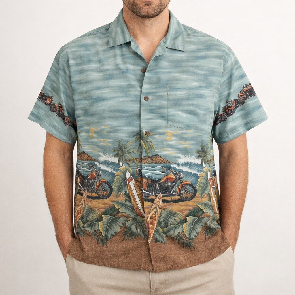 Mens 90s Rayon Hawaiian Shirt Large