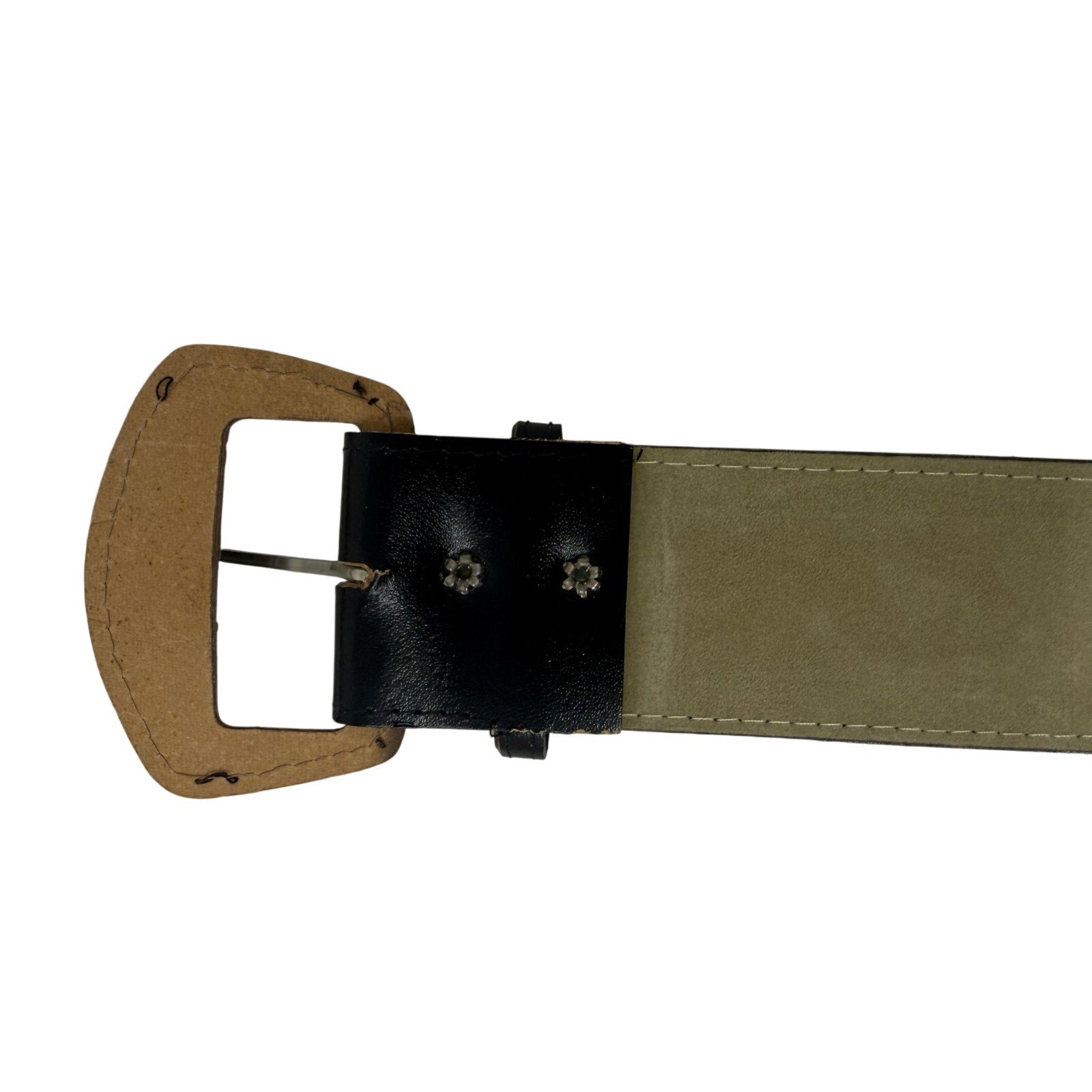 Vintage 80s Women's XL Black Leather Belt 2” Wide Suede Back