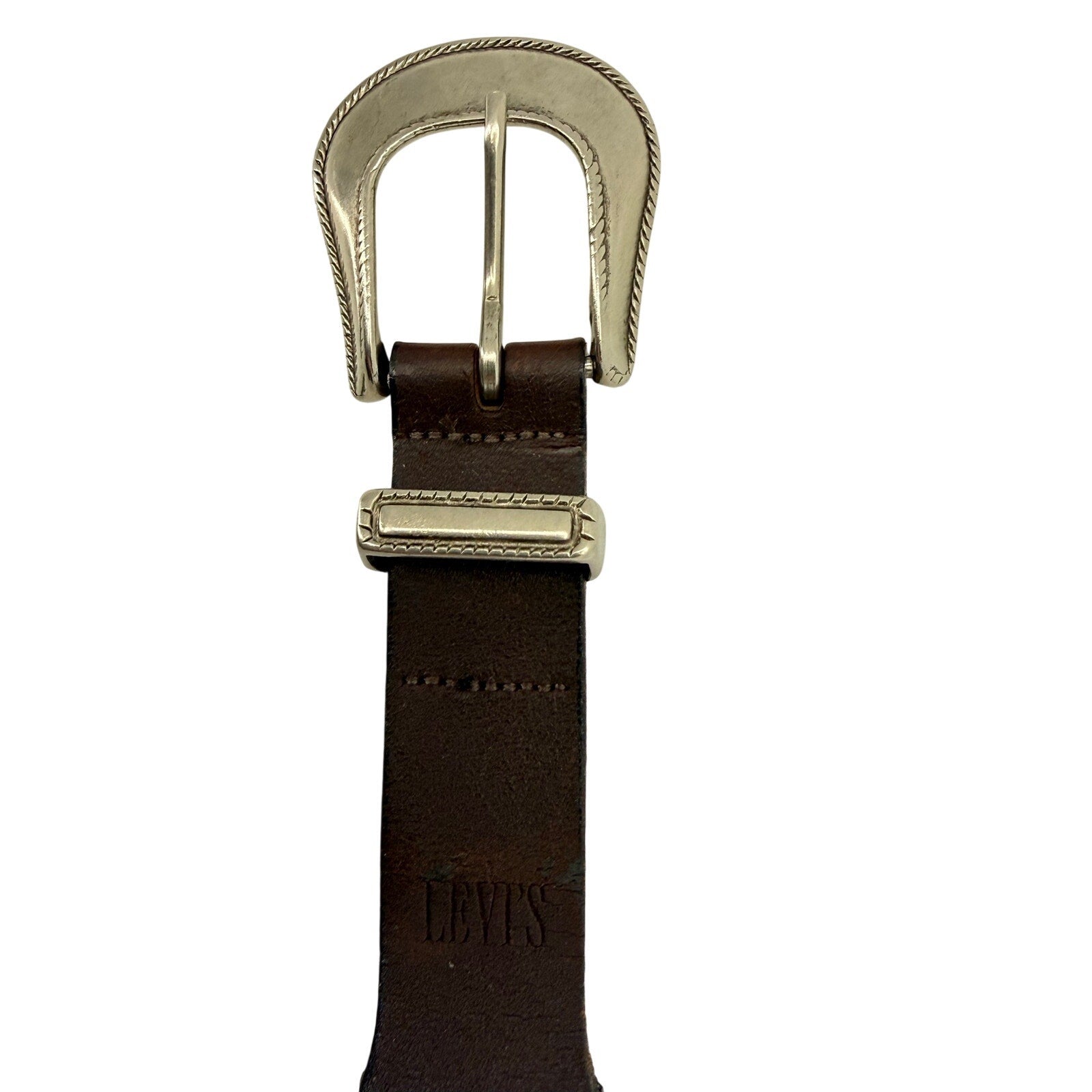 Levi's Western Leather Belt Small Brown Interchangeable Buckle Made in USA