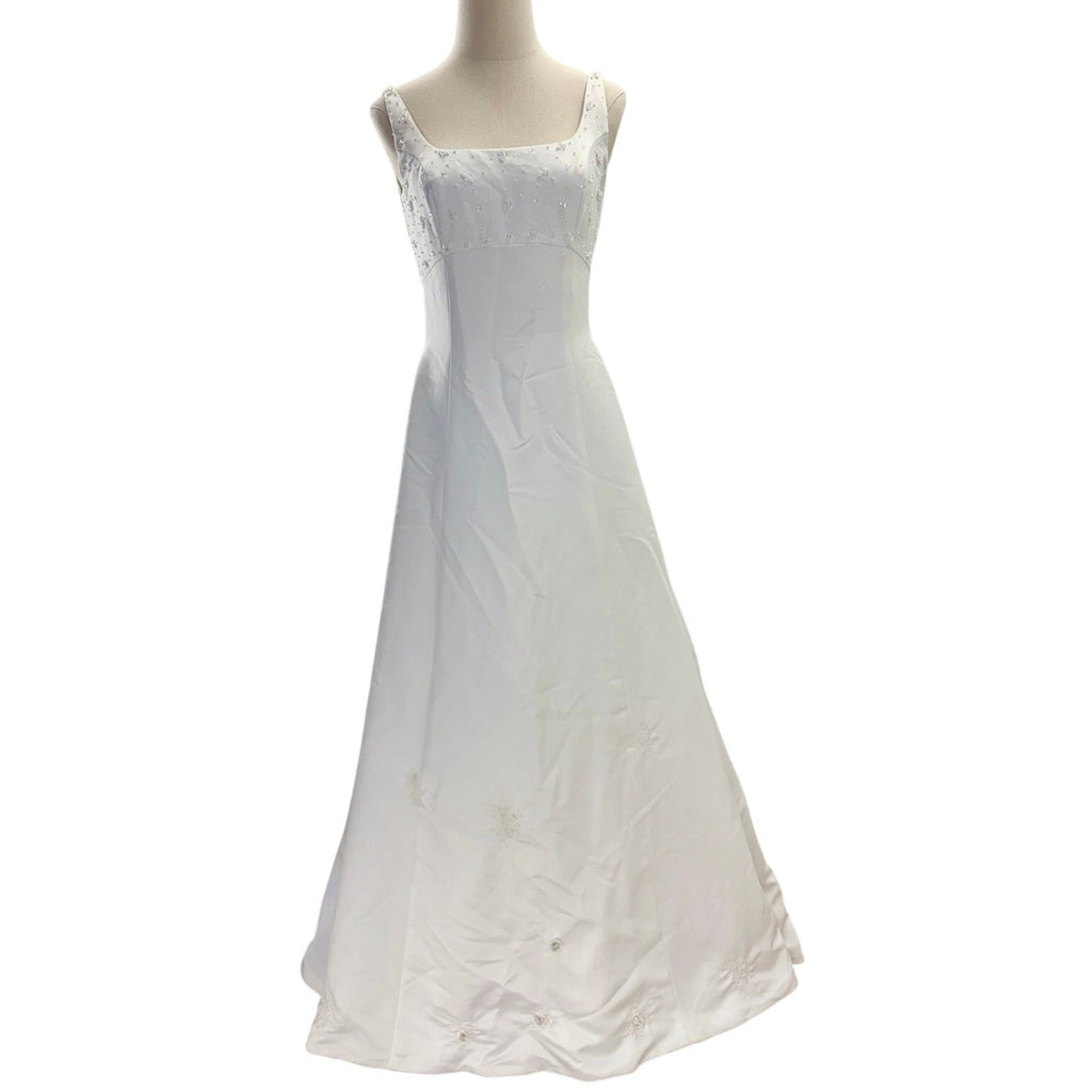 Vintage 90s Venus White Beaded A-Line Wedding Dress Bridal Gown Women's S/M