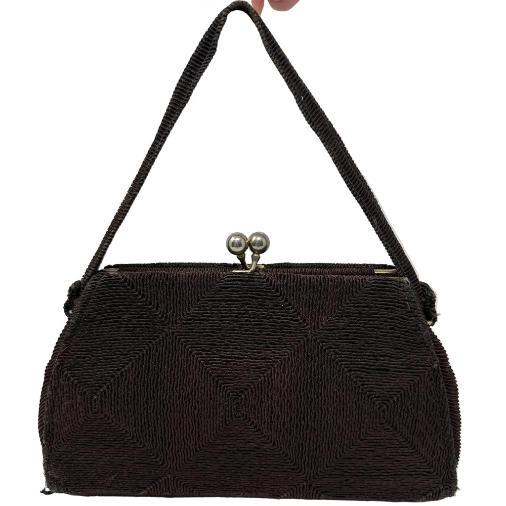 Vintage 1960s Brown Diamond Pattern Frame Handbag Purse