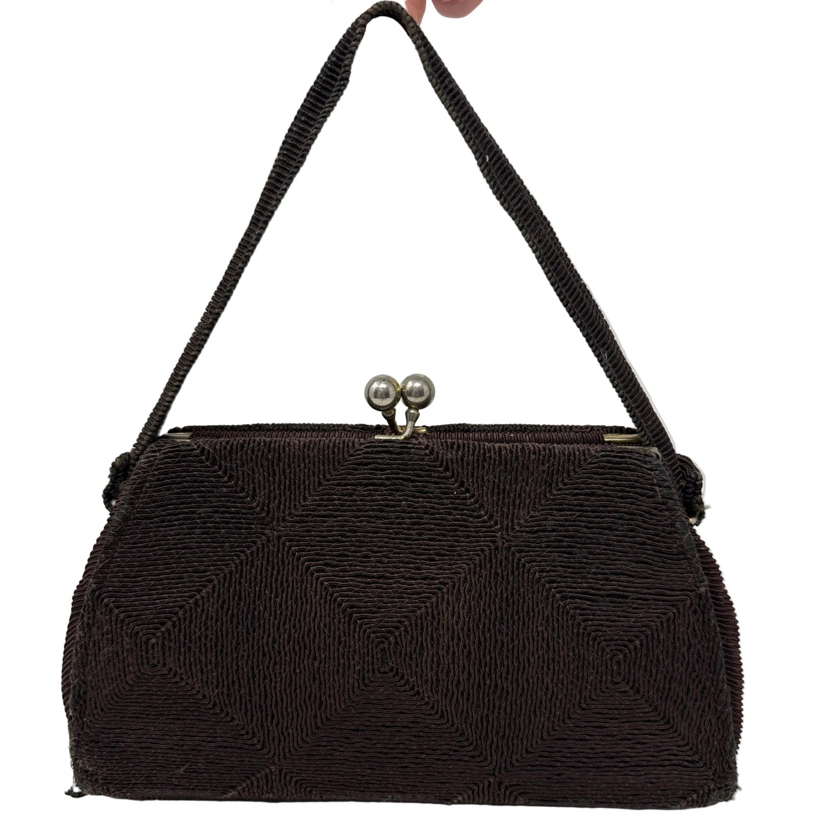 Vintage 1960s Brown Diamond Pattern Frame Handbag Purse