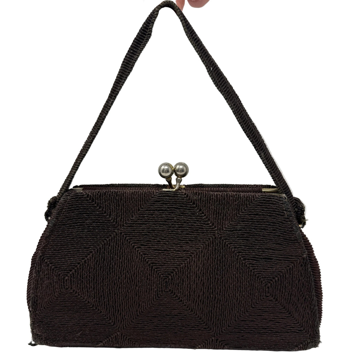 Vintage 1960s Brown Diamond Pattern Frame Handbag Purse
