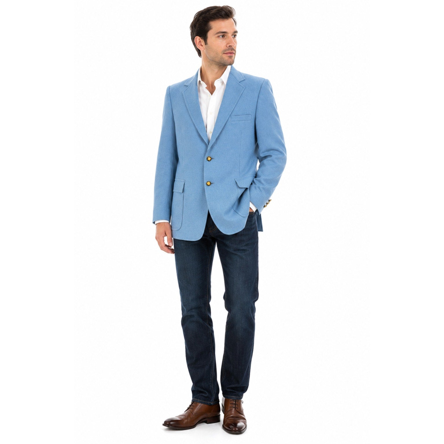 Vintage 70s The Knack Baby Blue Sport Coat Blazer Men's 40 Gold Crest Buttons