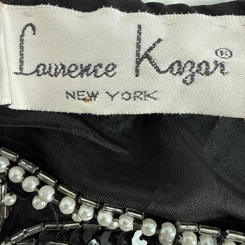 Vintage 80s Lawrence Kazar Black Beaded Silk Sheath Dress Women's Small