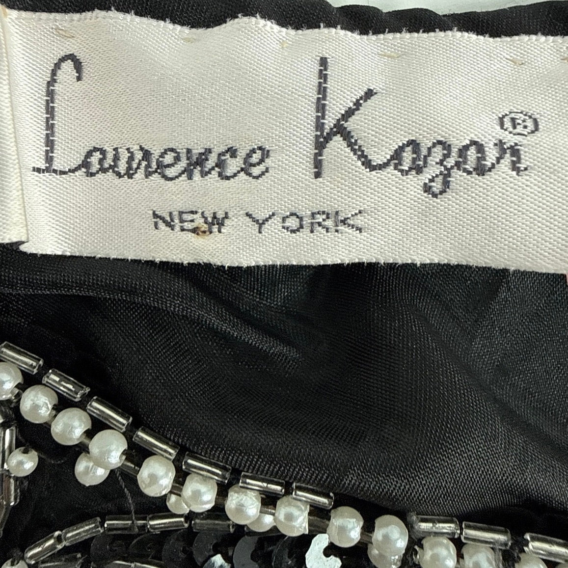 Vintage 80s Lawrence Kazar Black Beaded Silk Sheath Dress Women's Small