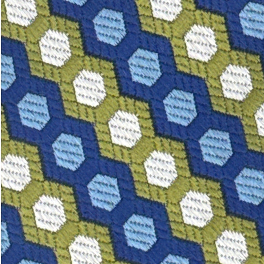 Vintage 70s Men's Tie Towncraft Geometric Necktie Avocado Blue Polyester