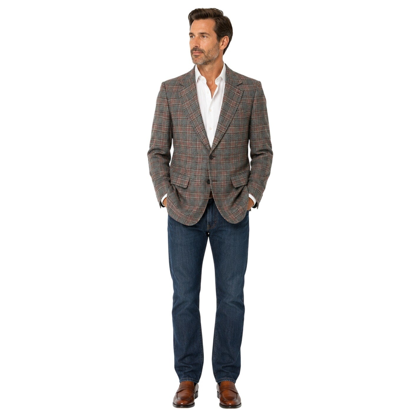 Vintage 70s Men's Large 42 Pendleton Wool Plaid Blazer Gray Tweed Sport Coat