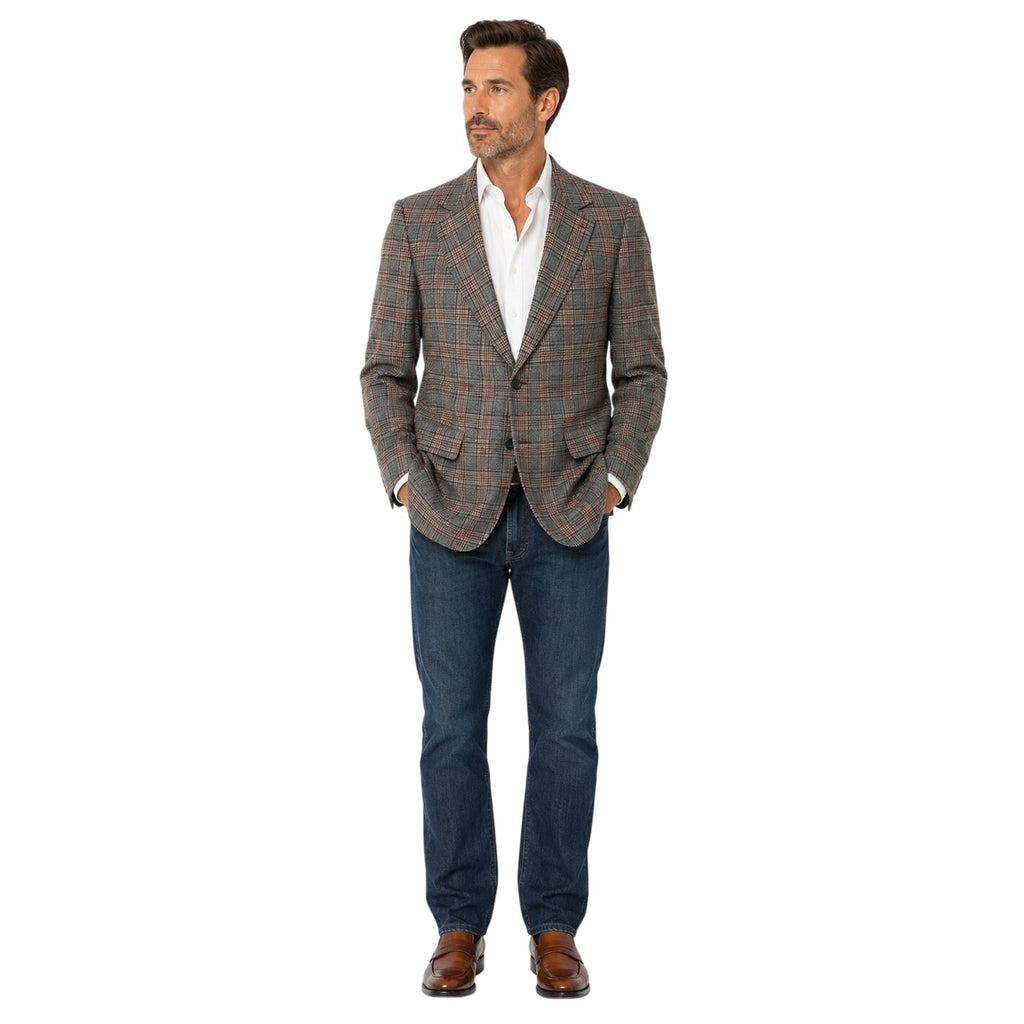 Vintage 70s Men's Large 42 Pendleton Wool Plaid Blazer Gray Tweed Sport Coat