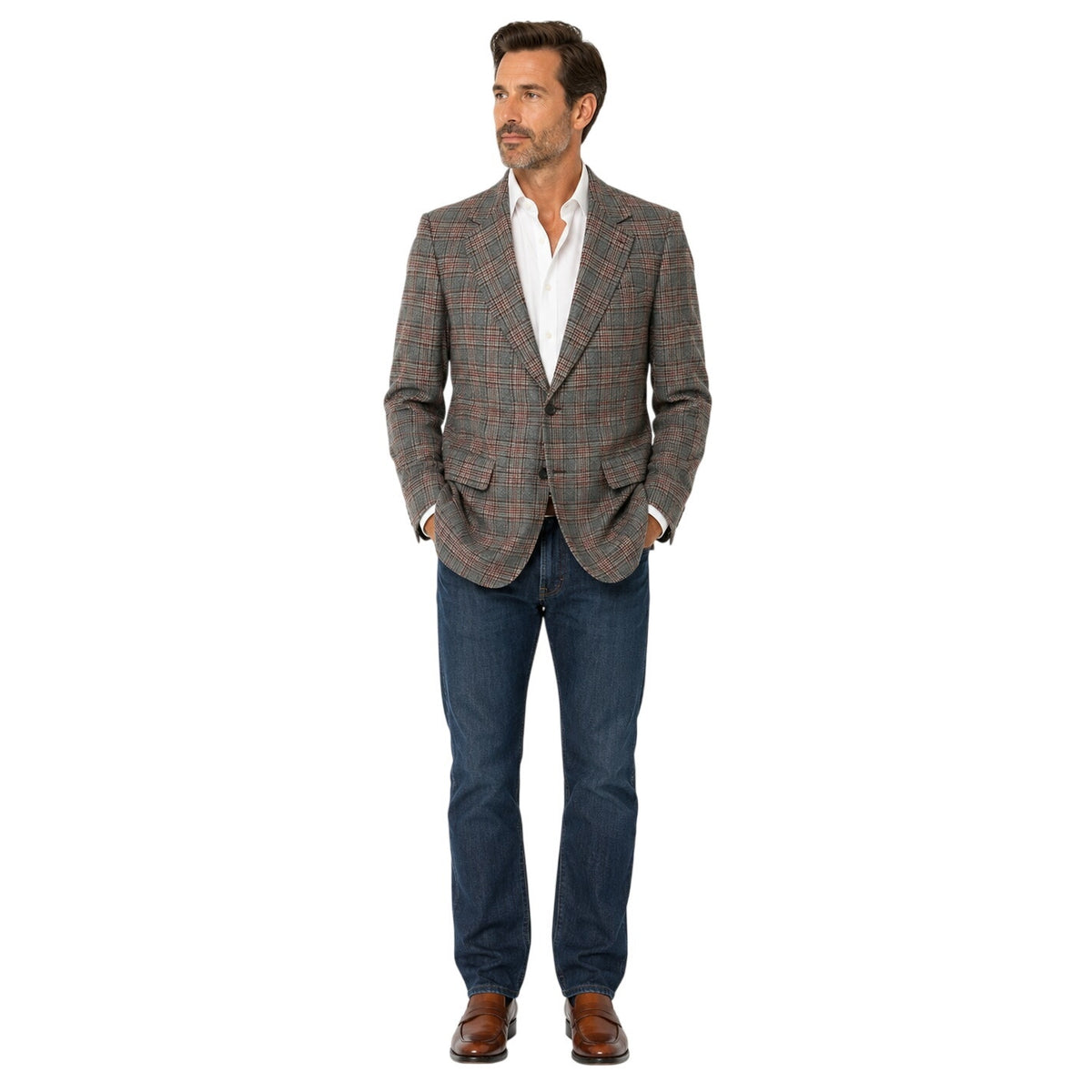 Vintage 70s Men's Large 42 Pendleton Wool Plaid Blazer Gray Tweed Sport Coat
