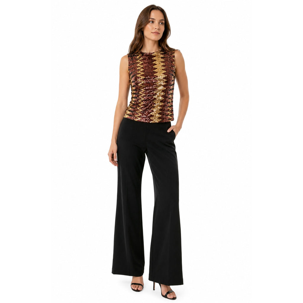 Vintage 70s Glentex Sequin Gold Brown Sleeveless Party Top Women's Medium