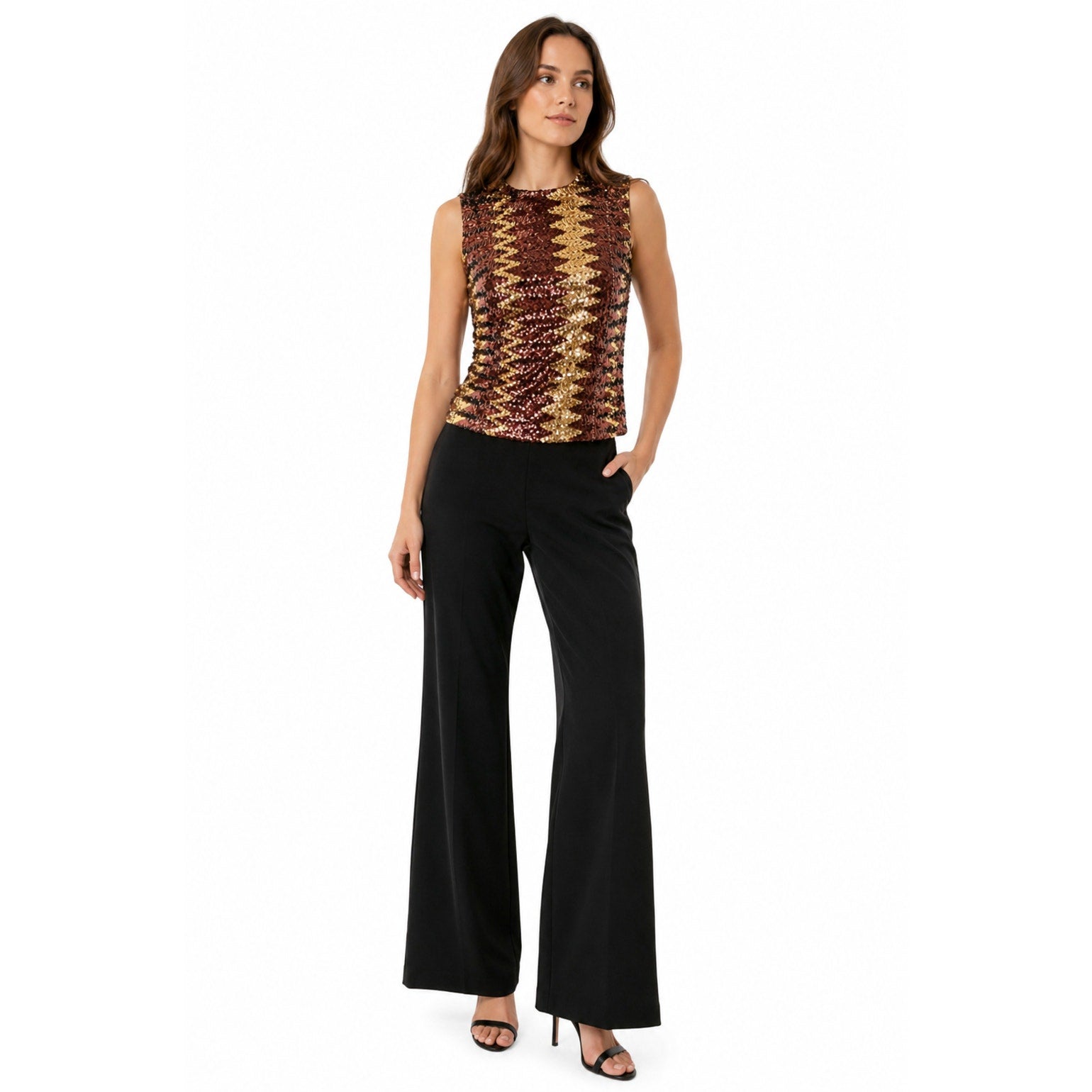 Vintage 70s Glentex Sequin Gold Brown Sleeveless Party Top Women's Medium