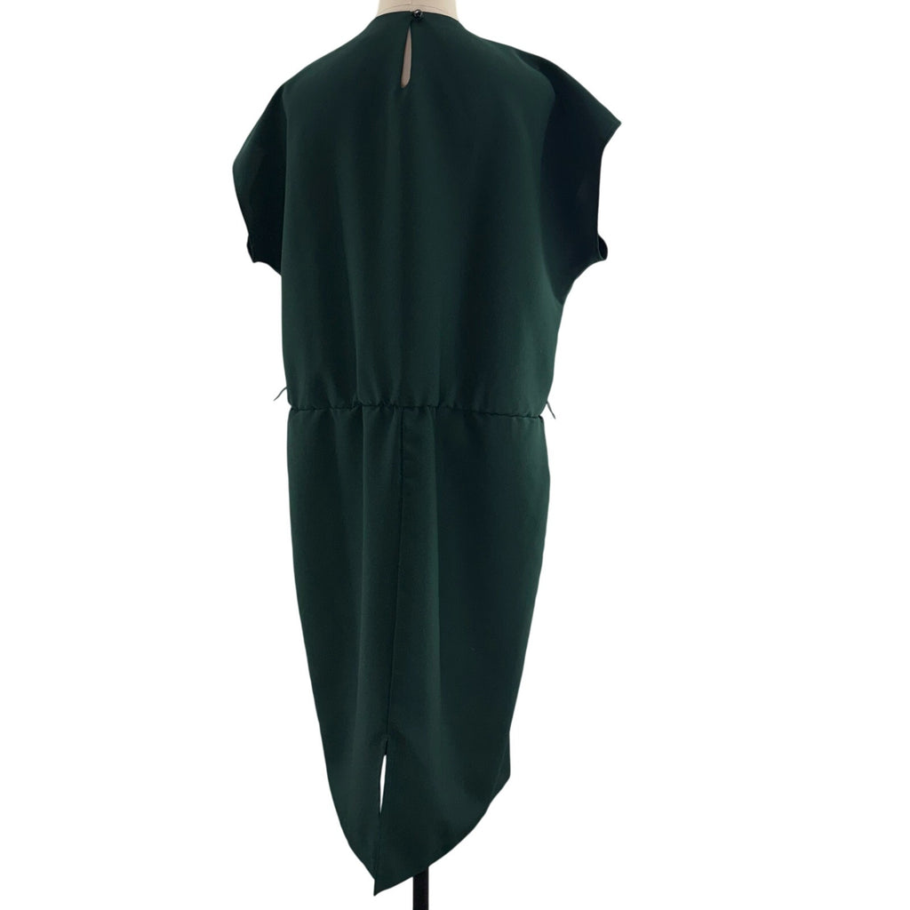 Vintage 1970s Women's 16 Hunter Green Midi Dress Gold Belt Vent Back CB
