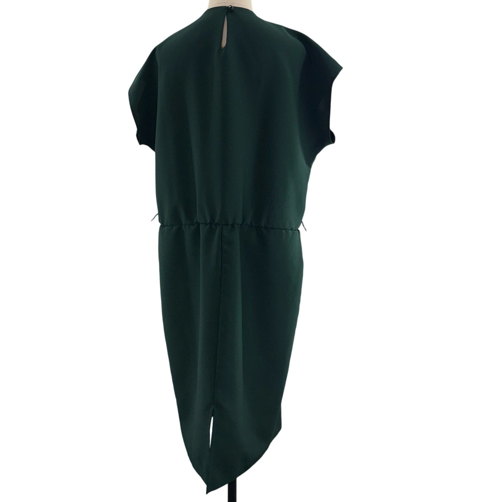 Vintage 1970s Women's 16 Hunter Green Midi Dress Gold Belt Vent Back CB